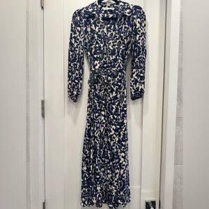 Zara Navy and White Midi Dress